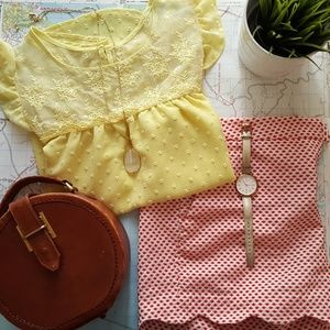 Yellow Lace Polka Dots Blouse